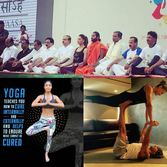 Bipasha Basu loves yoga so much that she not only took part in the official yoga day in Bengaluru, but she came home and practiced yoga with hubby Karan Singh Grover while Shilpa Shetty posted several photos with her best yoga tips.