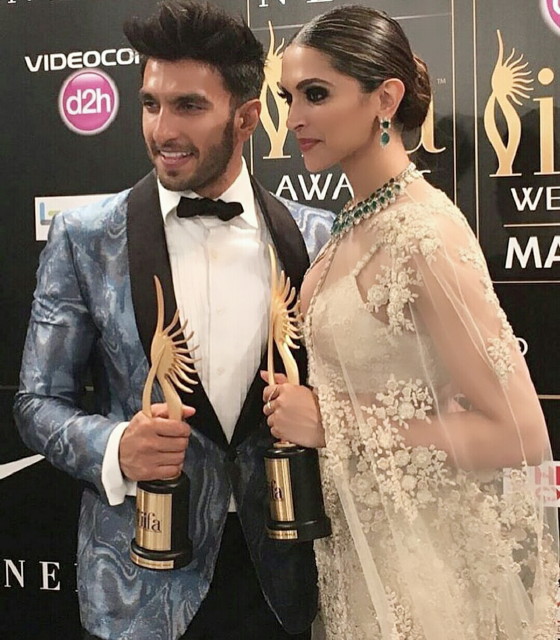 Deepika and Ranveer show off their awards!