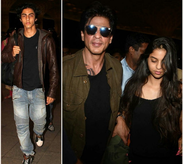 SRK spotted catching a flight from Mumbai with his kids